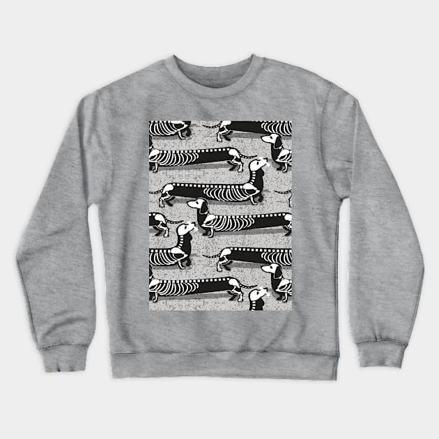 Spooktacular long dachshunds skeleton // pattern // light grey background skeleton dogs Crewneck Sweatshirt by SelmaCardoso